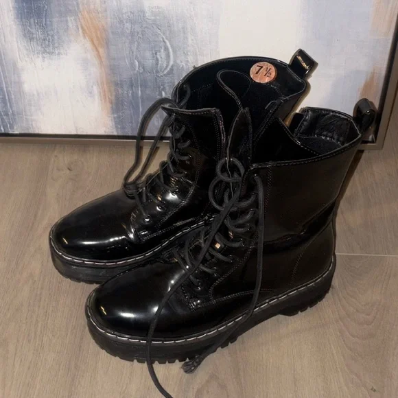 Black Lace-Up Women's Boots - Picture 2 of 3